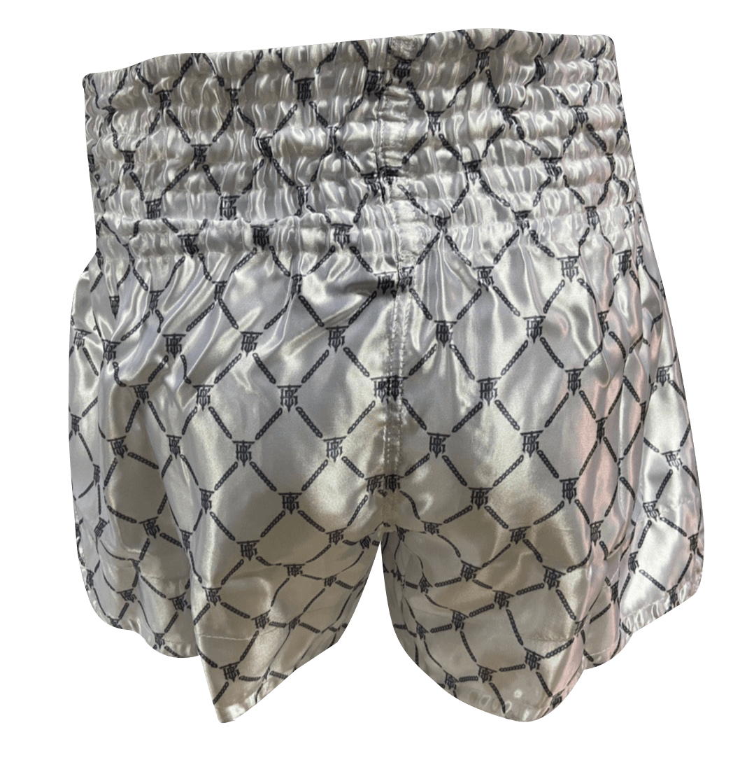Top King Muay Thai Shorts TKTBS-218 White Sliver without mask - SUPER EXPORT SHOP